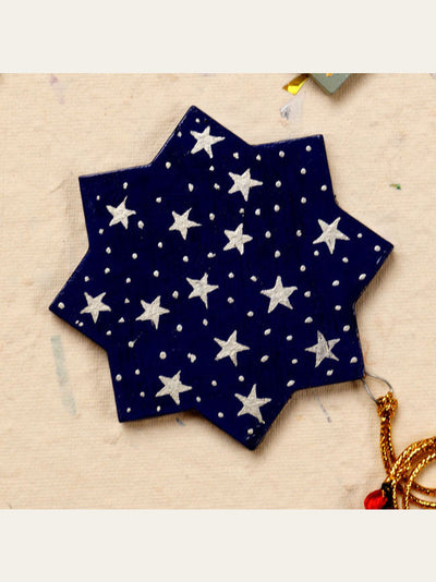 Blue Christmassy Papier Mache Star Decorations in Pack of 6