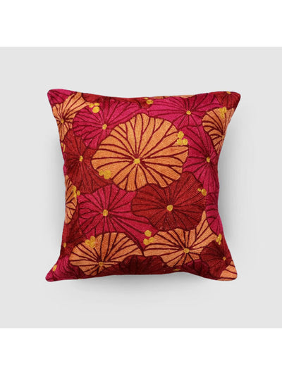 Cushion Cover - Fronds Chainstitch Embroidered  Red & Yellow