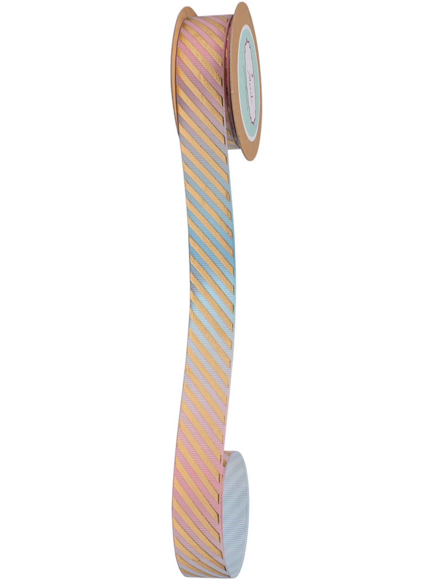 Rainbow Grosgrain With Gold Diagonal Stripes Ribbon