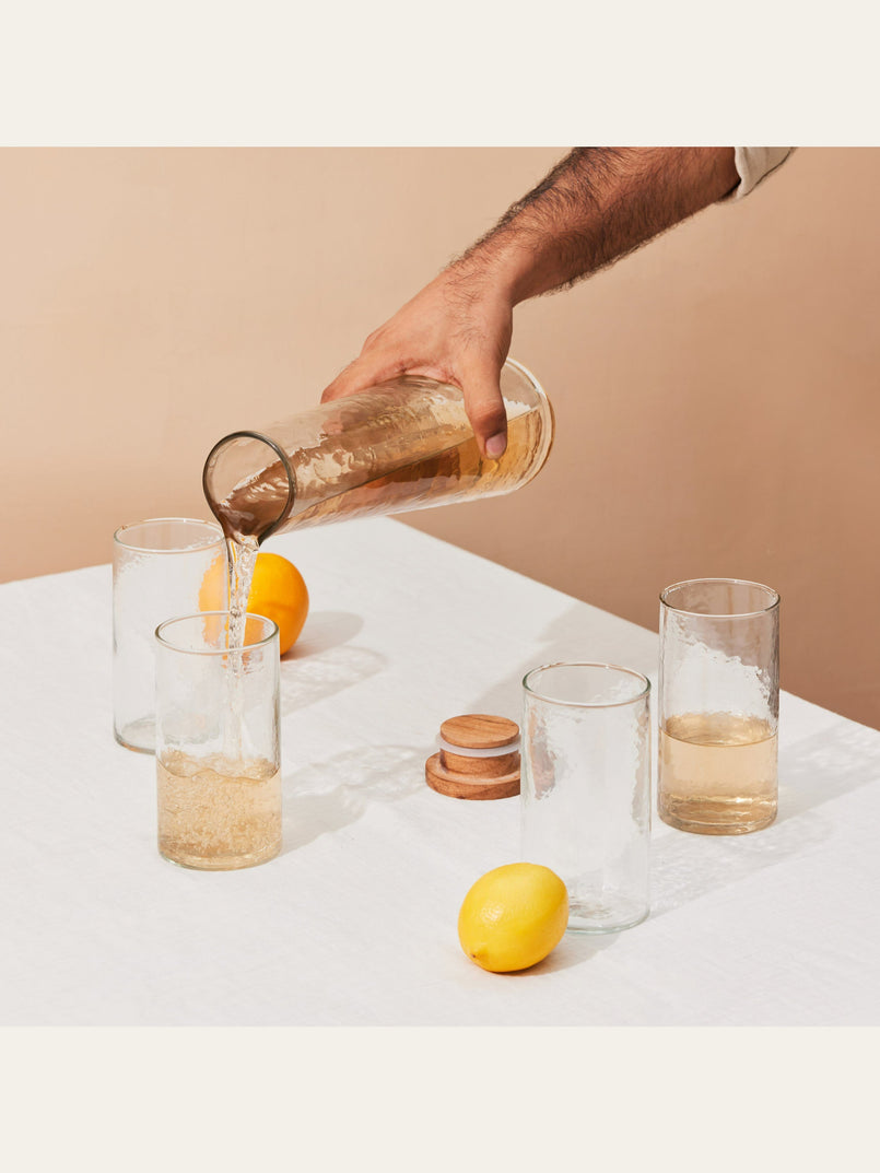 Hammered Glass Carafe with 4 Glasses