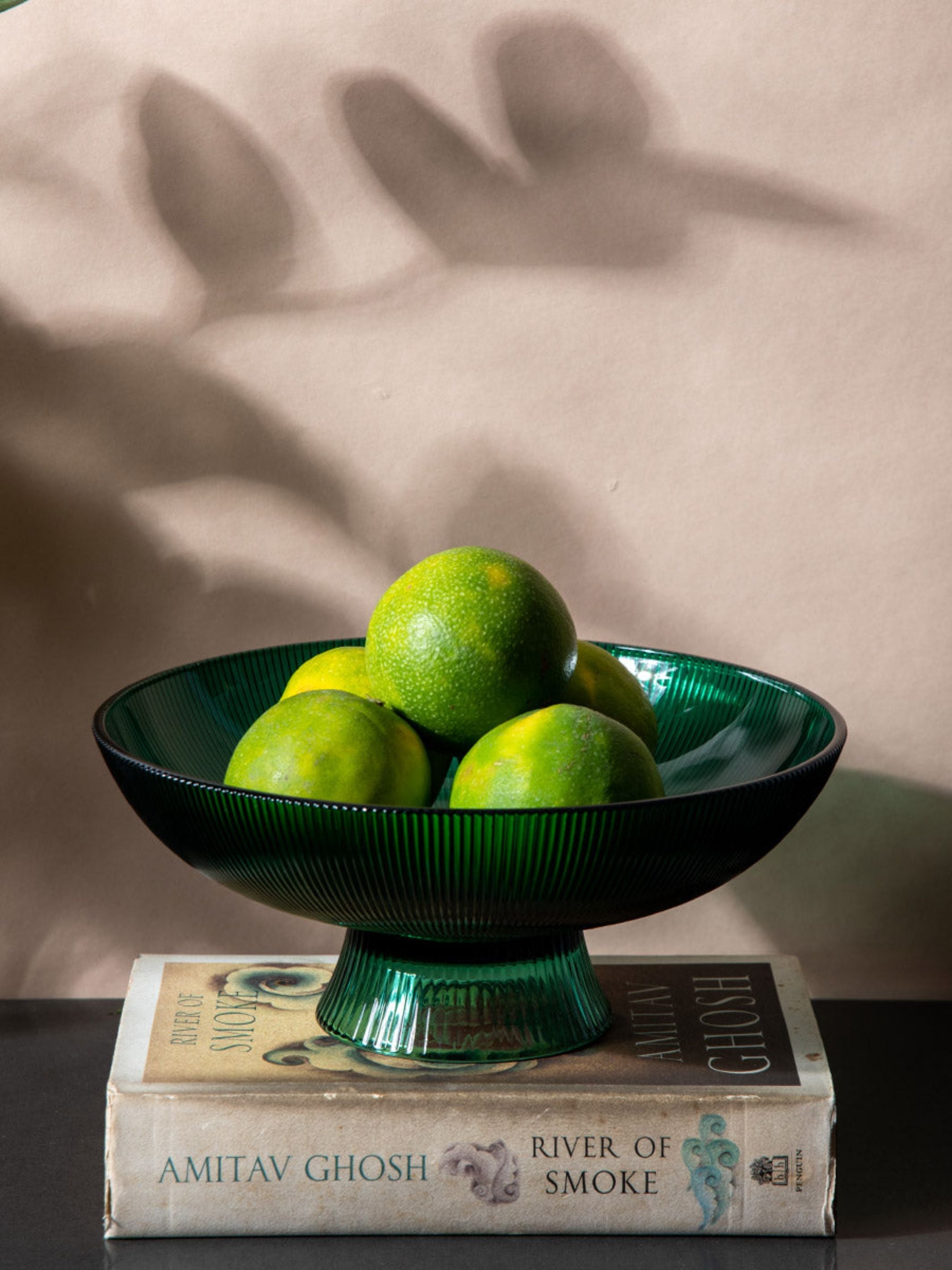 Green Ribbed Glass Bowl