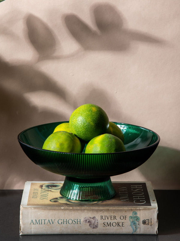 Green Ribbed Glass Bowl