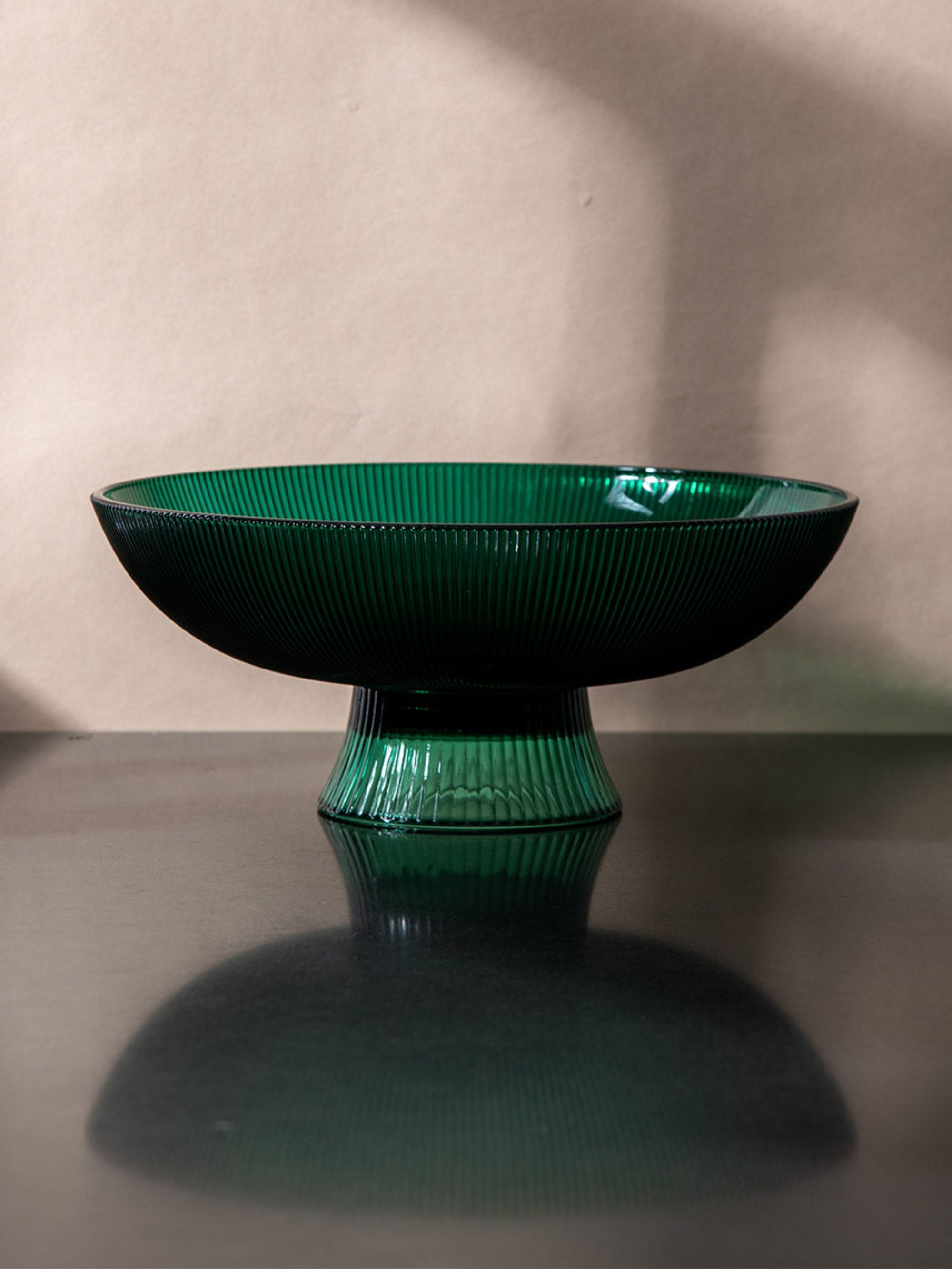 Green Ribbed Glass Bowl