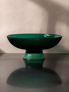 Green Ribbed Glass Bowl