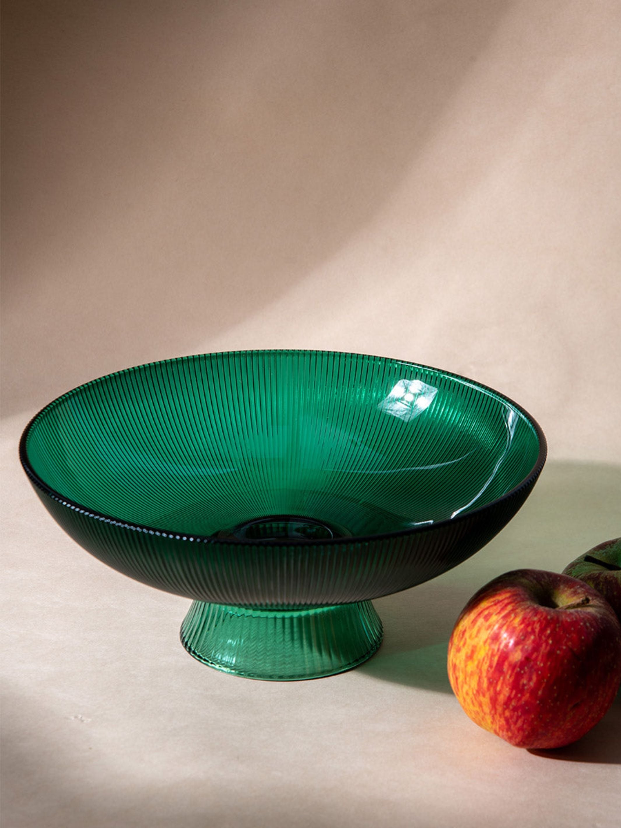 Green Ribbed Glass Bowl