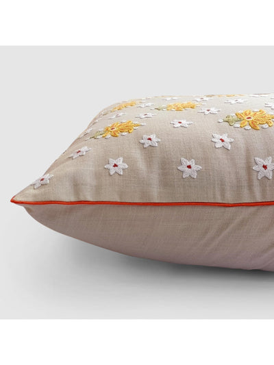 Gul Nilofer Aari Embroidered Cushion Cover - Cream