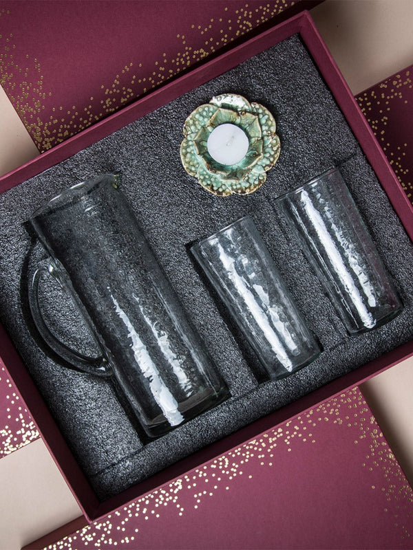 Hammered Pitcher Set Gift Box