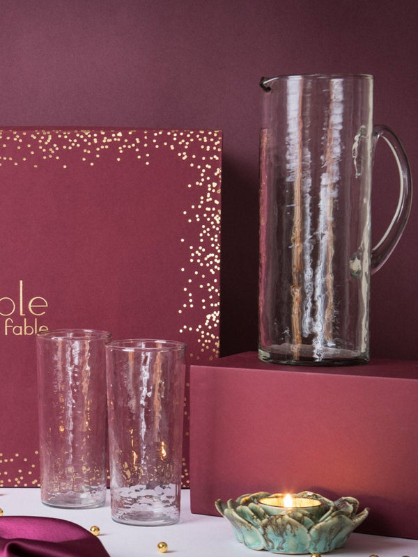 Hammered Pitcher Set Gift Box