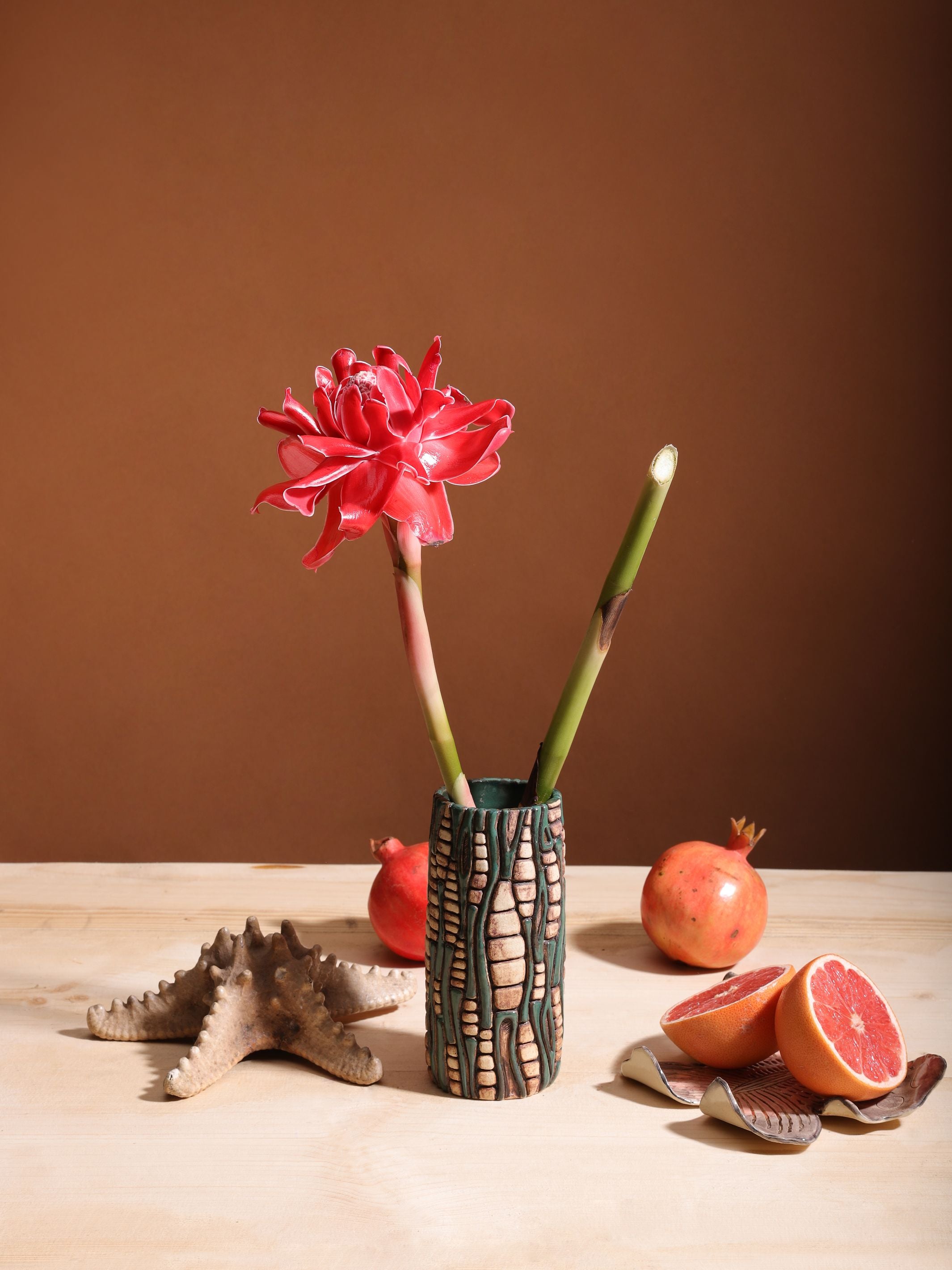 Carved Forest Green Vase