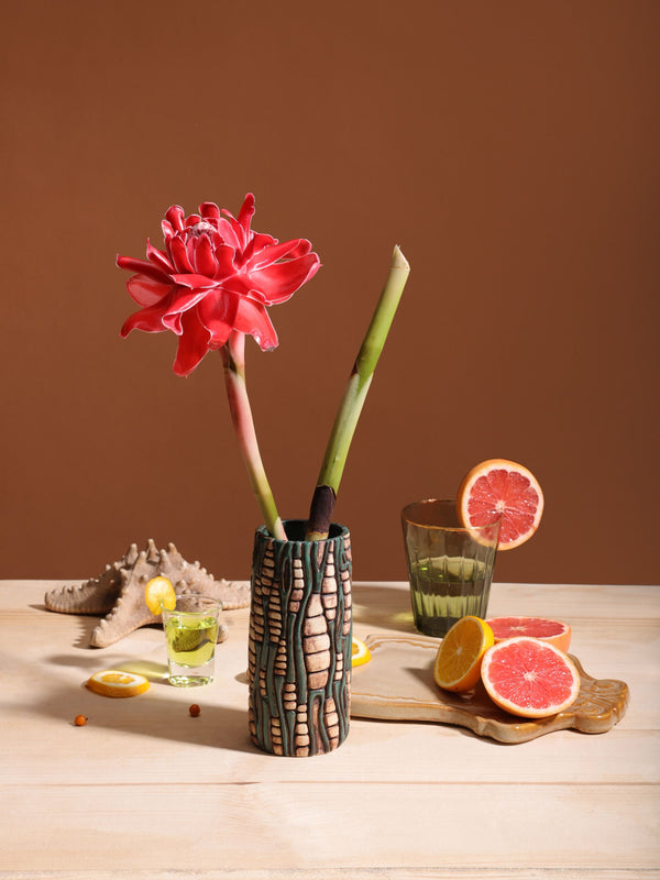 Carved Forest Green Vase