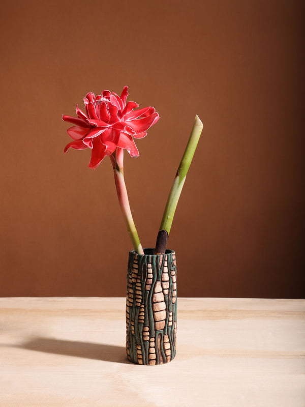 Carved Forest Green Vase