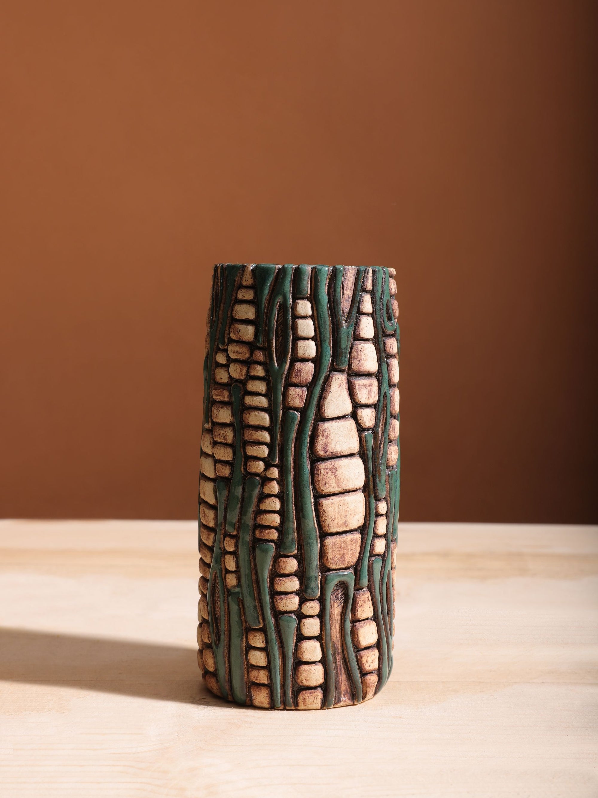 Carved Forest Green Vase