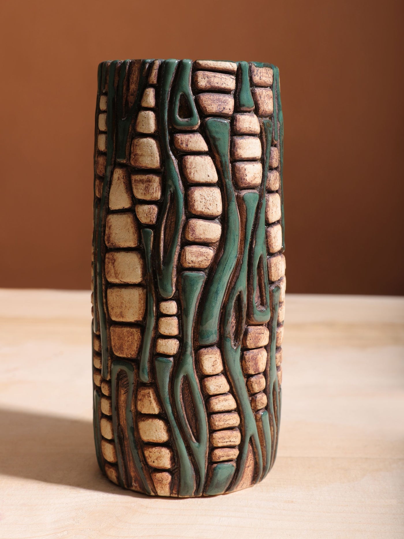 Carved Forest Green Vase