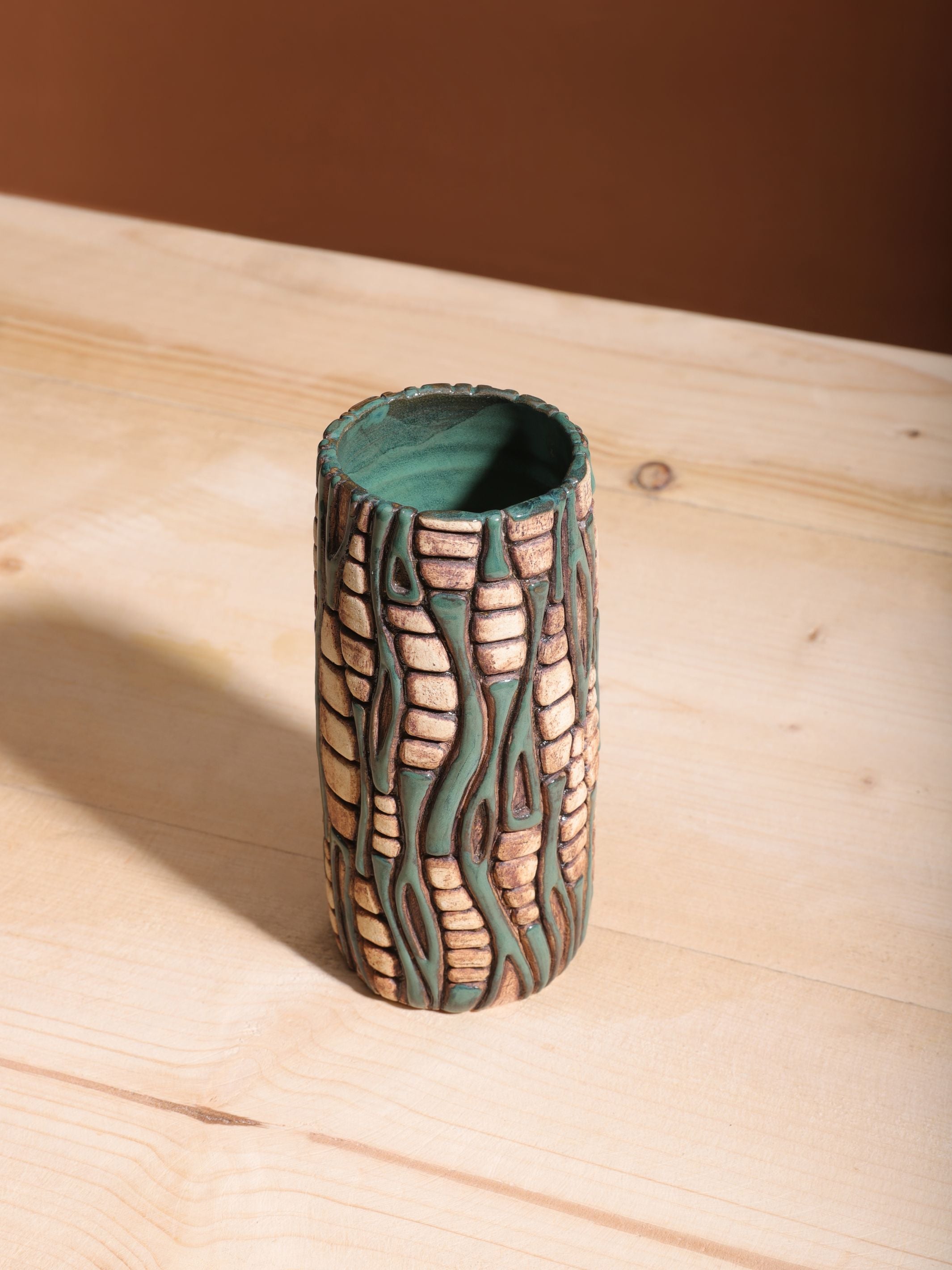 Carved Forest Green Vase