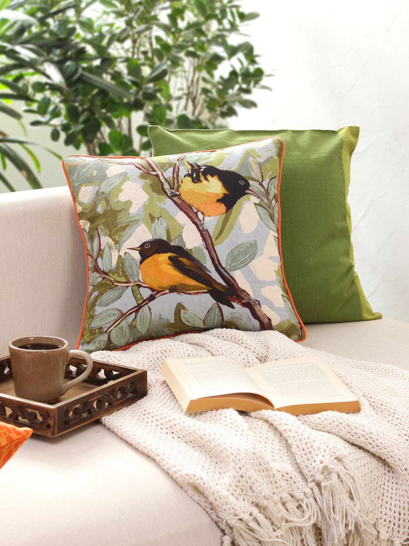 Cushion Cover - The Native Oriole (Green)