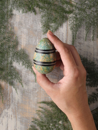 Handpainted Black Stripes & Green Wooden Egg
