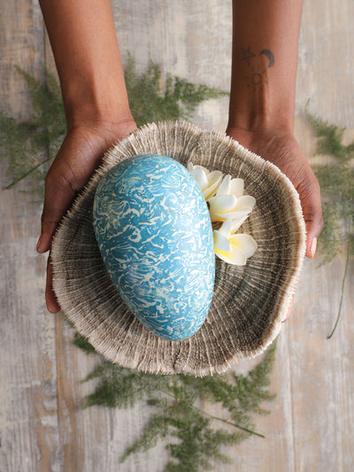 Handpainted Solid Wood Egg Blue
