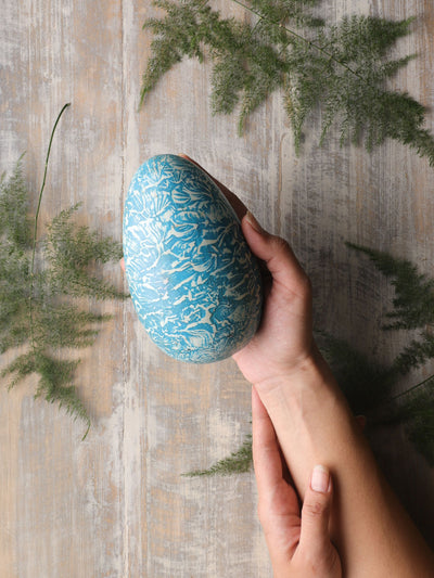 Handpainted Solid Wood Egg Blue