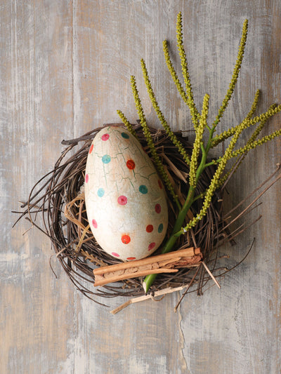 White Crackled Polka Dot Wooden Egg