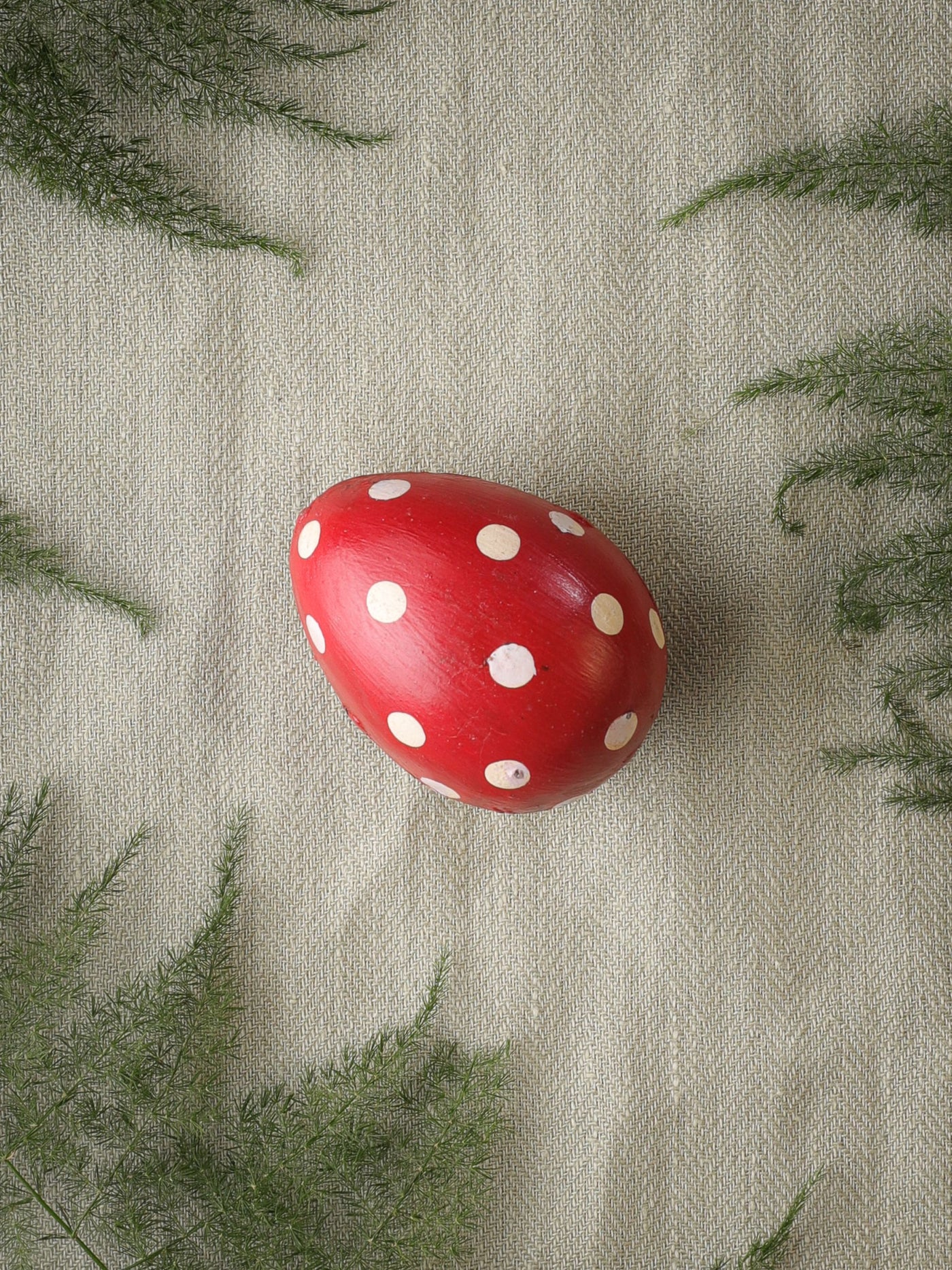 Red Handpainted Polka dot Metal Egg
