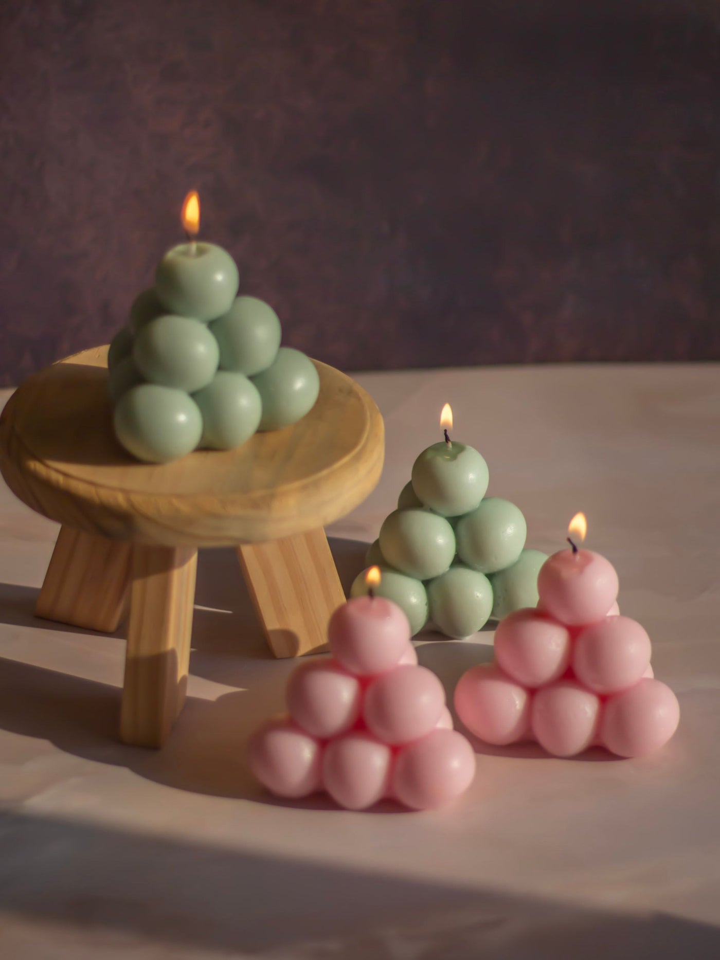 Green & Pink Bubble Pyramid Candle