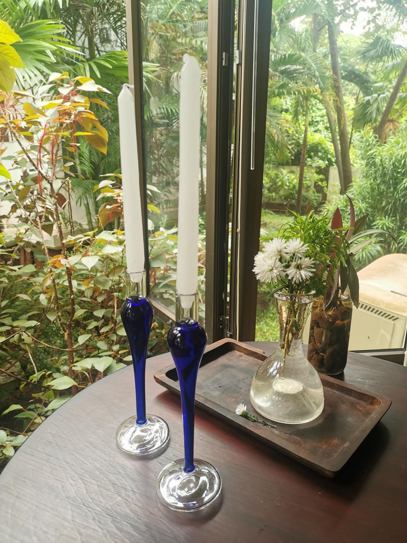 Cobalt Taper Candle holder - Elegant vintage glass