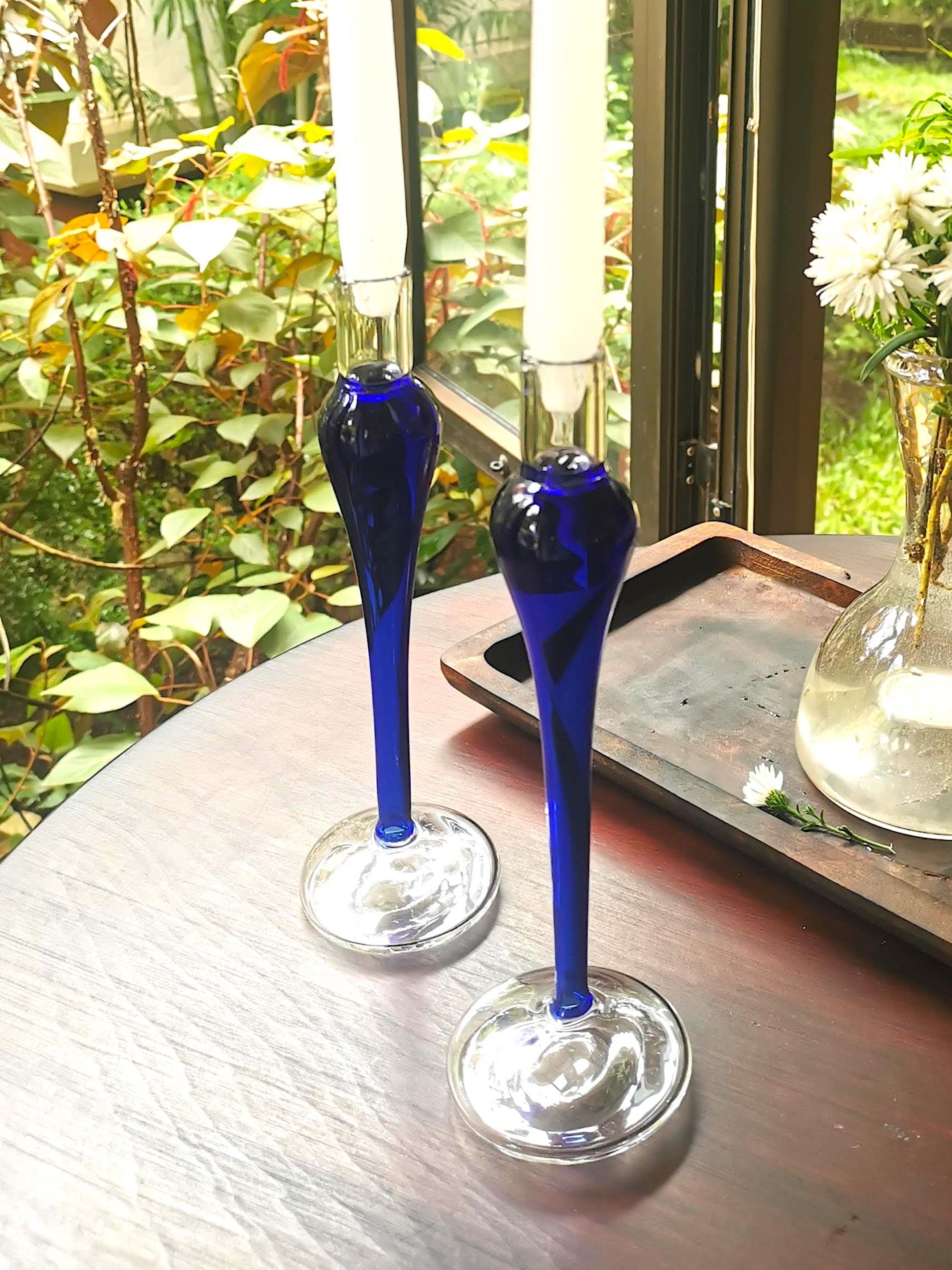 Cobalt Taper Candle holder - Elegant vintage glass