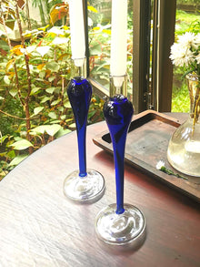 Cobalt Taper Candle holder - Elegant vintage glass