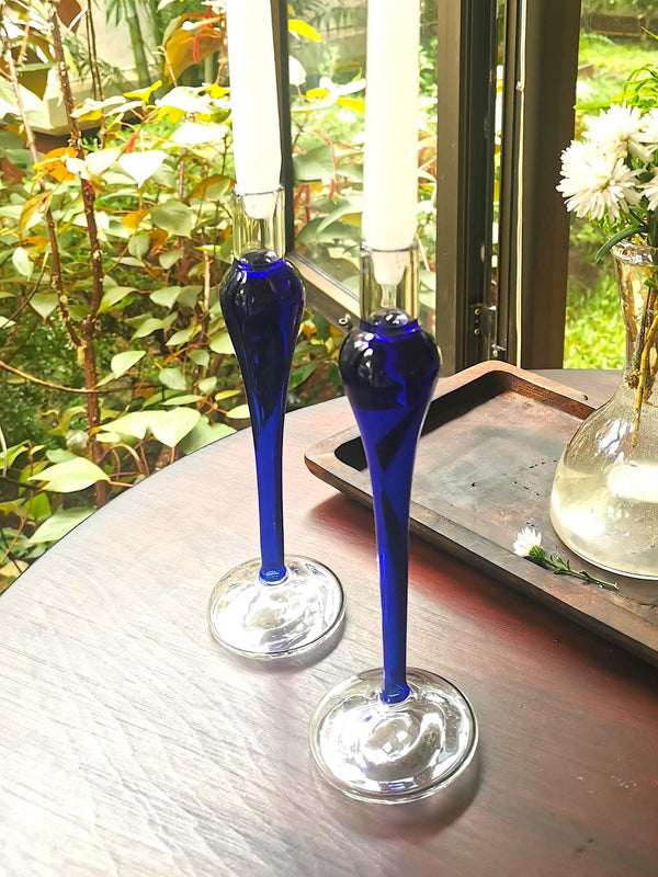 Cobalt Taper Candle holder - Elegant vintage glass
