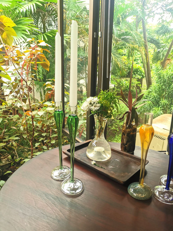 Jade Taper candle holder - Elegant vintage glass
