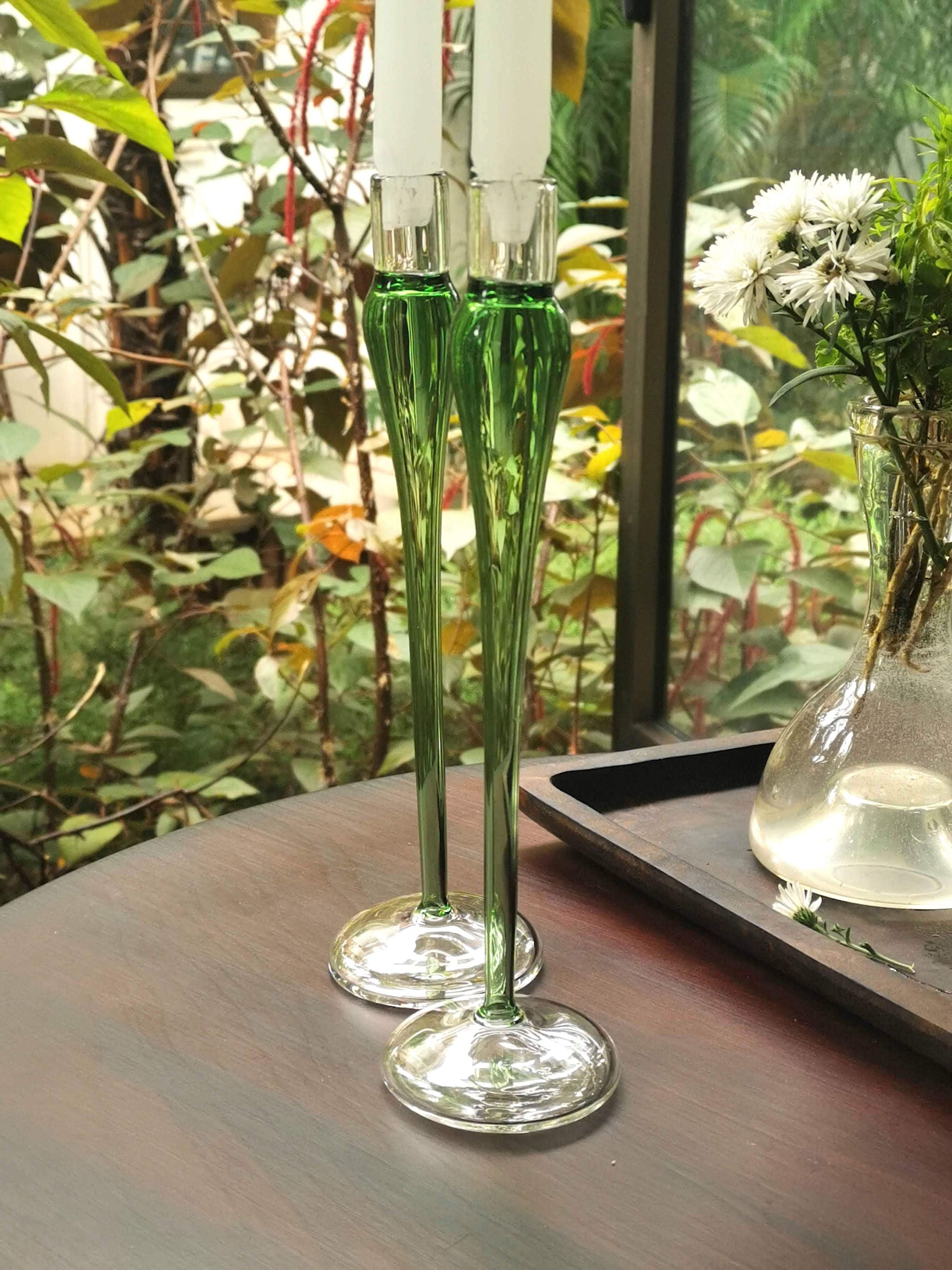 Jade Taper candle holder - Elegant vintage glass