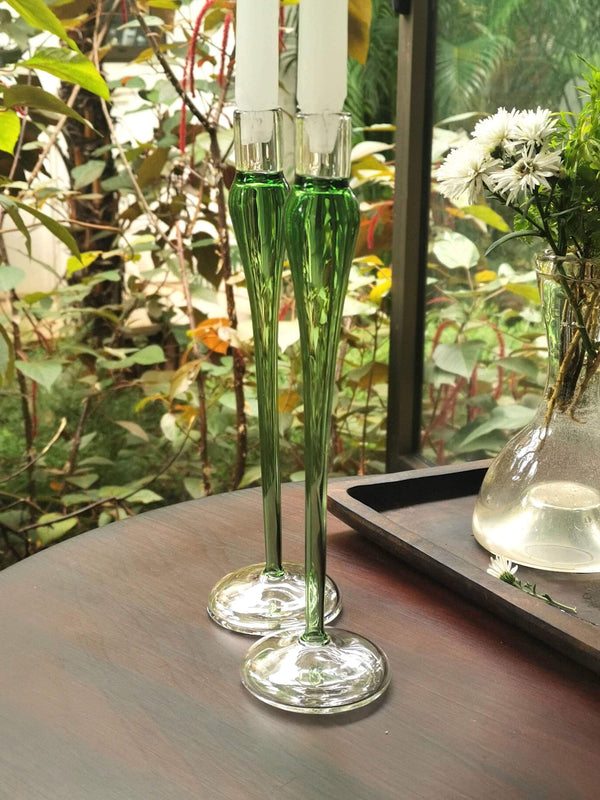 Jade Taper candle holder - Elegant vintage glass