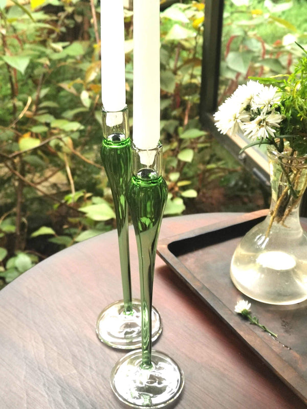 Jade Taper candle holder - Elegant vintage glass