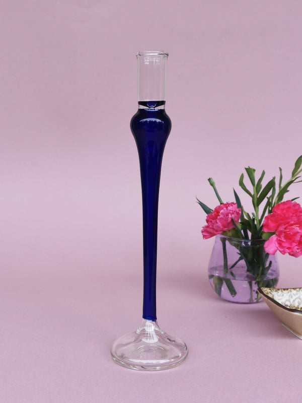Cobalt Taper Candle holder - Elegant vintage glass