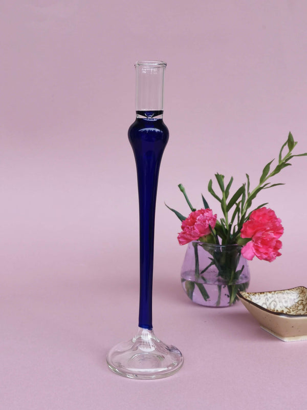 Cobalt Taper Candle holder - Elegant vintage glass