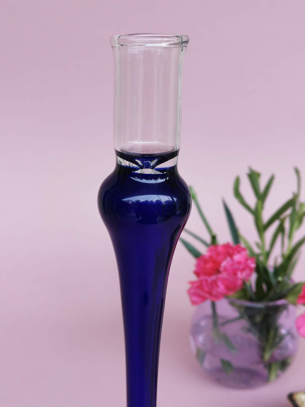 Cobalt Taper Candle holder - Elegant vintage glass