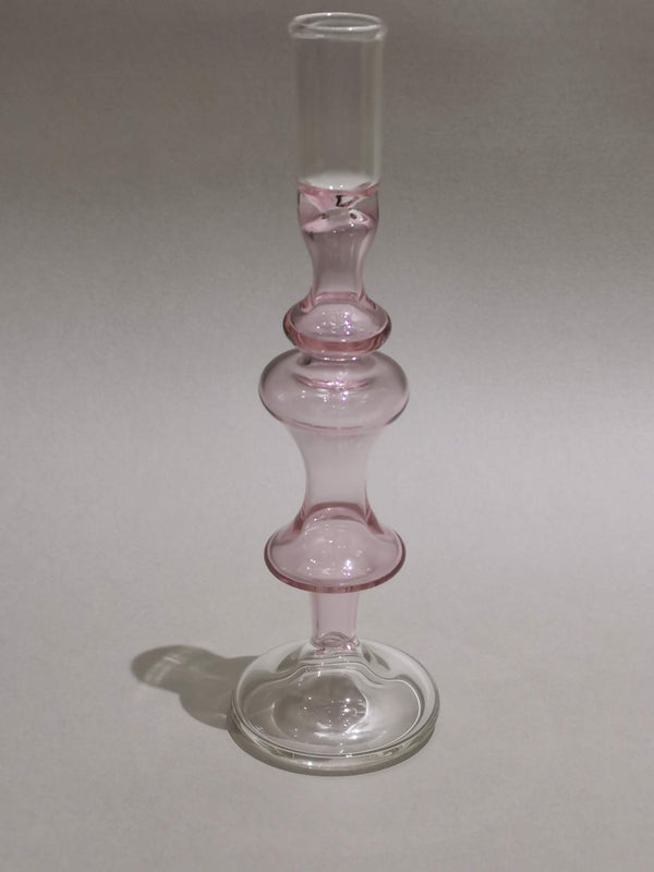 Vintage glass Taper candle holder - Murano Style Pink Blush