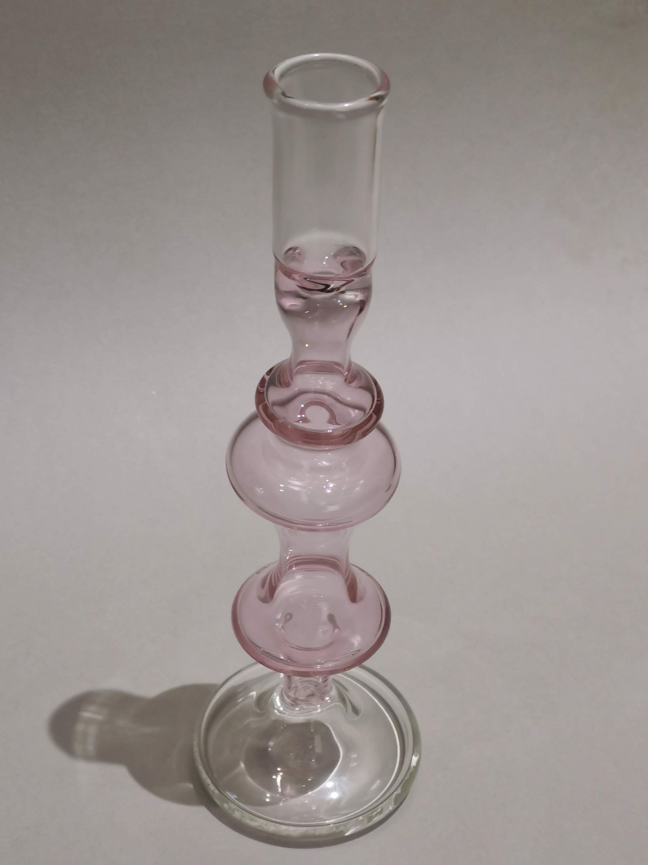 Vintage glass Taper candle holder - Murano Style Pink Blush