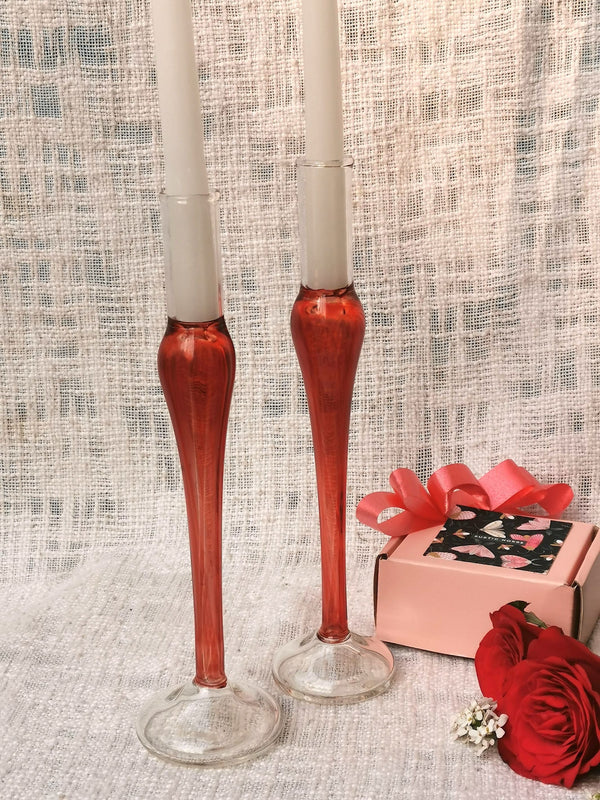 Taper Candle Holder - Fire Red - Murano Style Vintage glass
