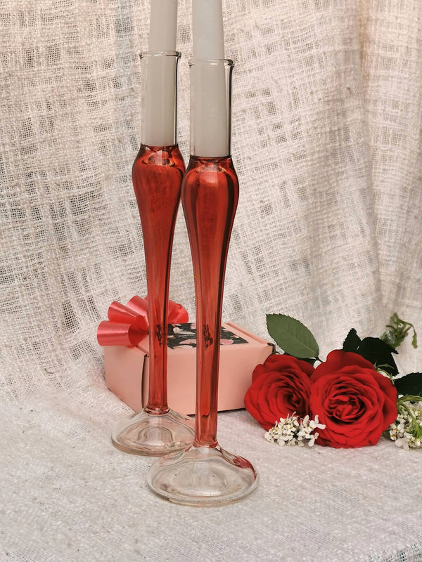 Taper Candle Holder - Fire Red - Murano Style Vintage glass