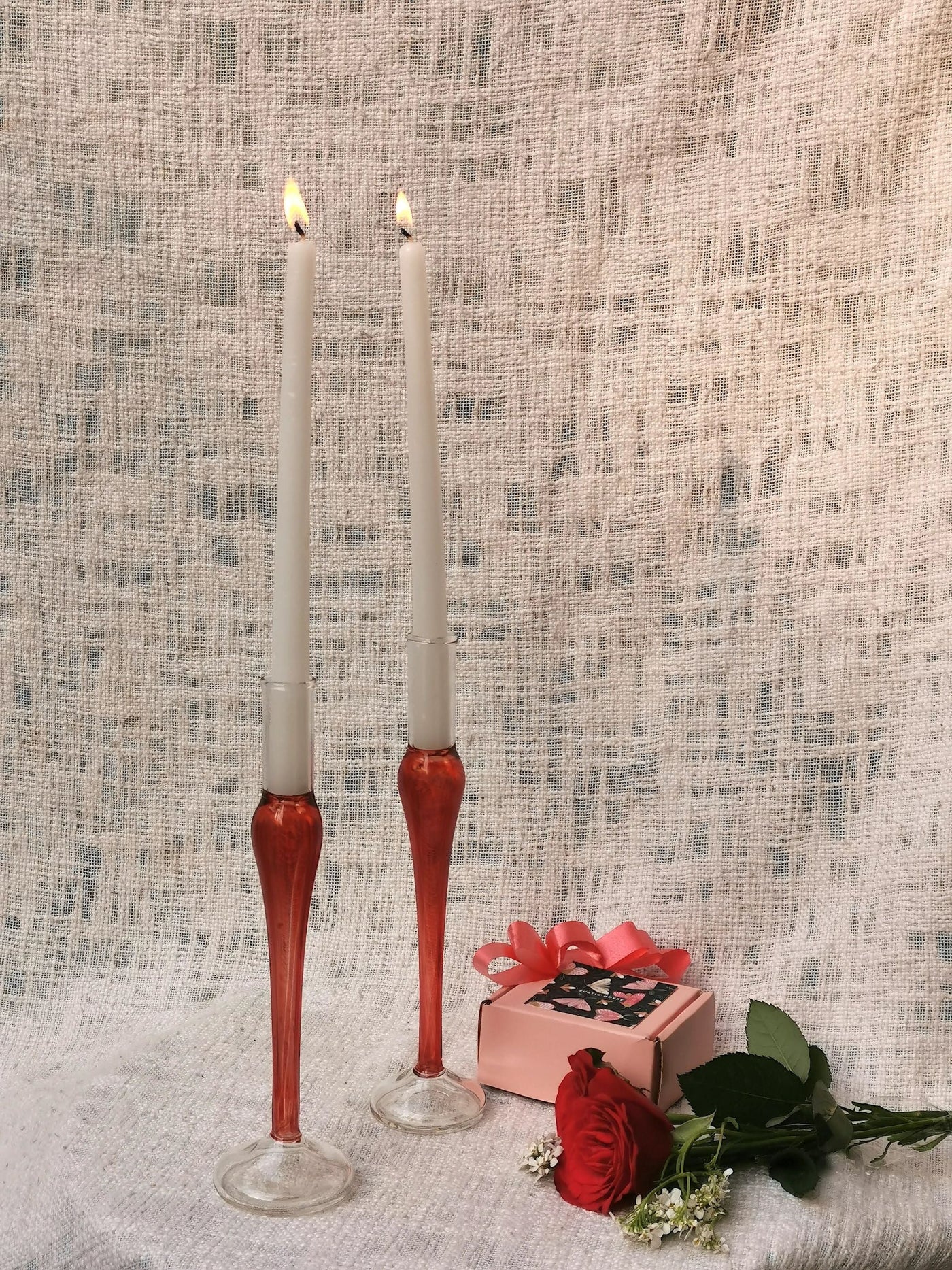 Taper Candle Holder - Fire Red - Murano Style Vintage glass