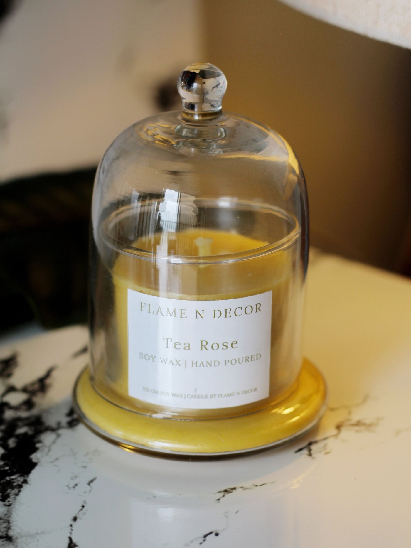 Bell Jar Candle with Glass Dome - Tea Rose