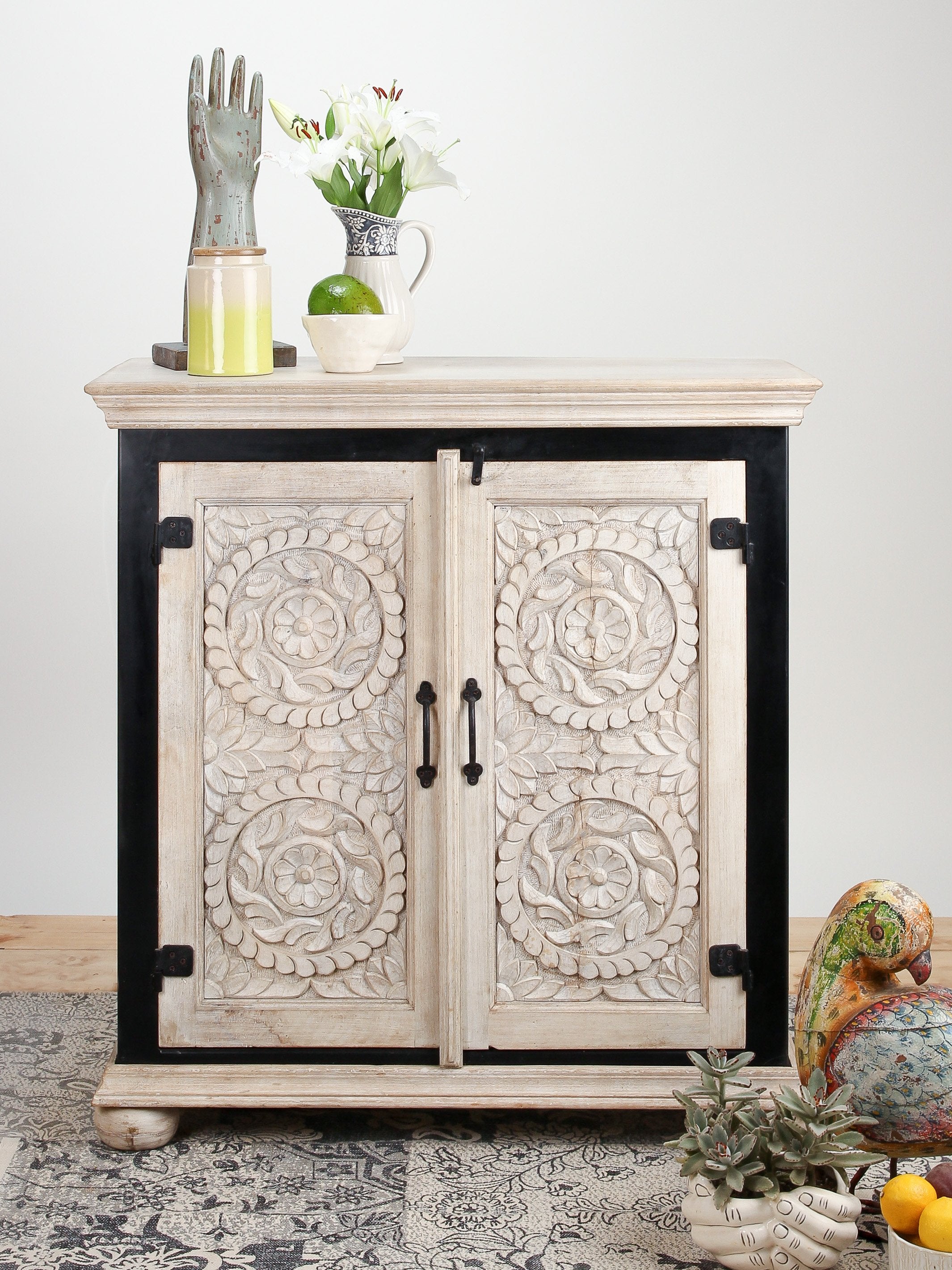 Hand Carved Mangifera Industrial Cabinet