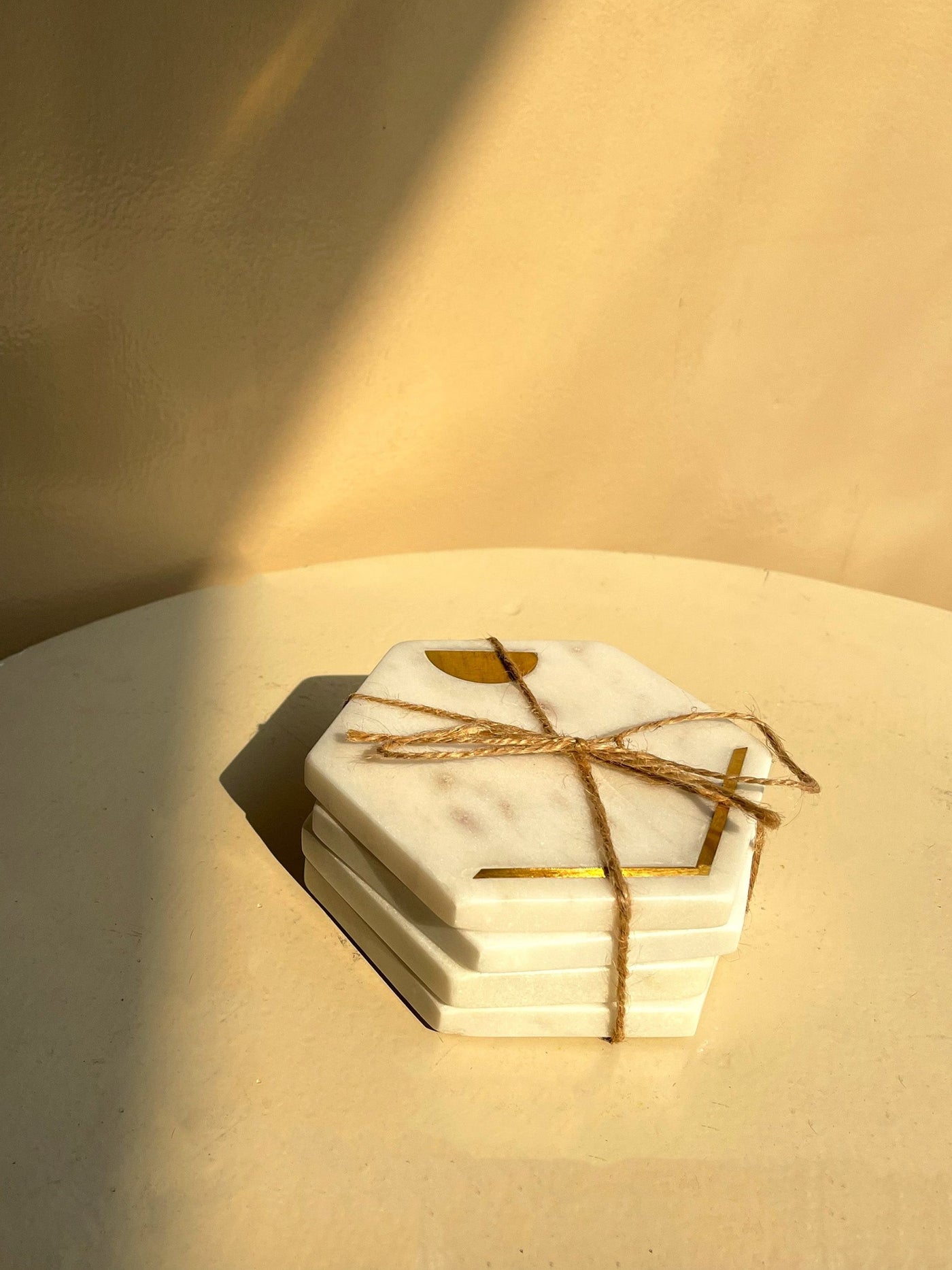 Gold Inlay Marble Coasters with Stand