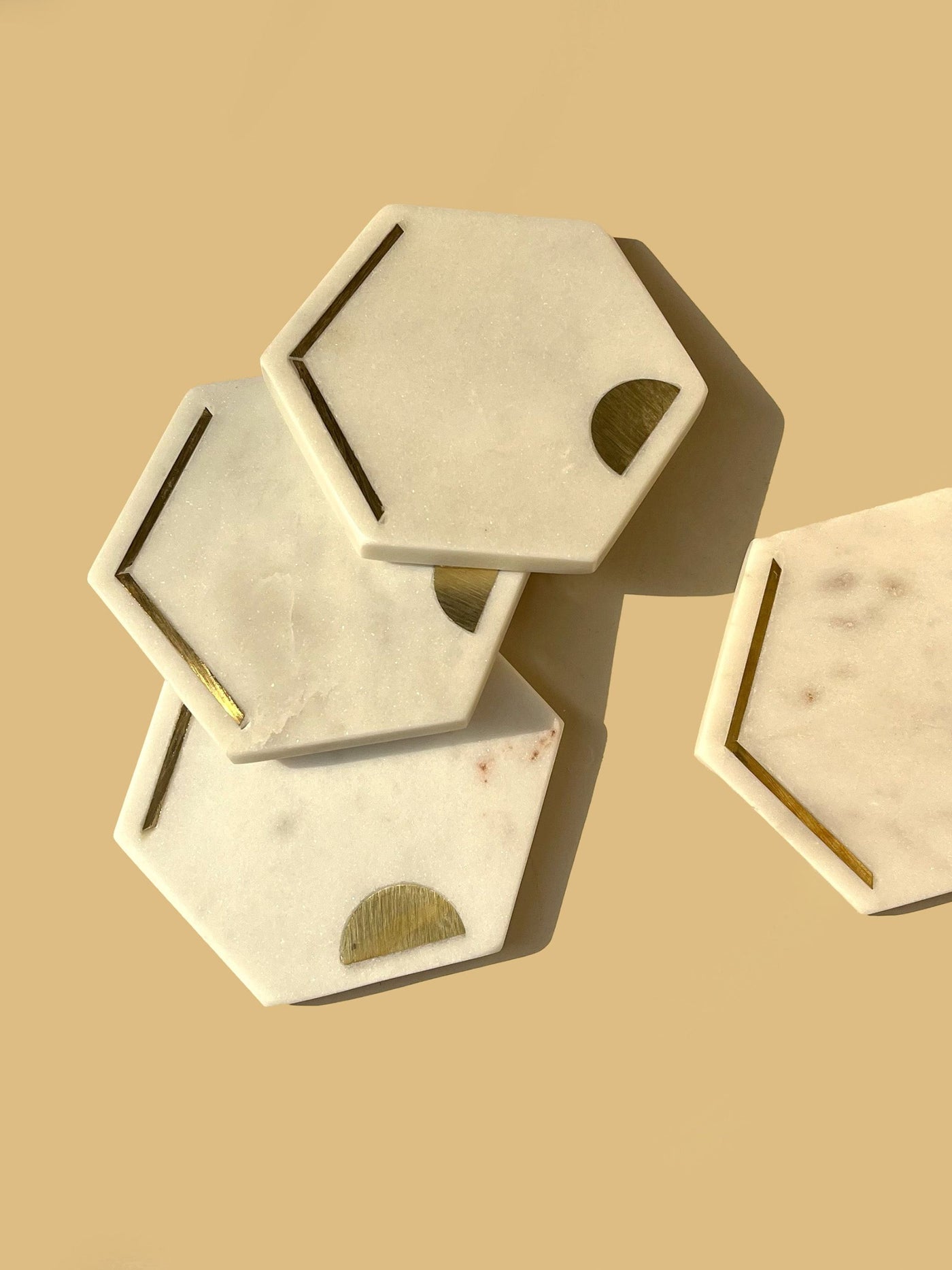 Gold Inlay Marble Coasters with Stand