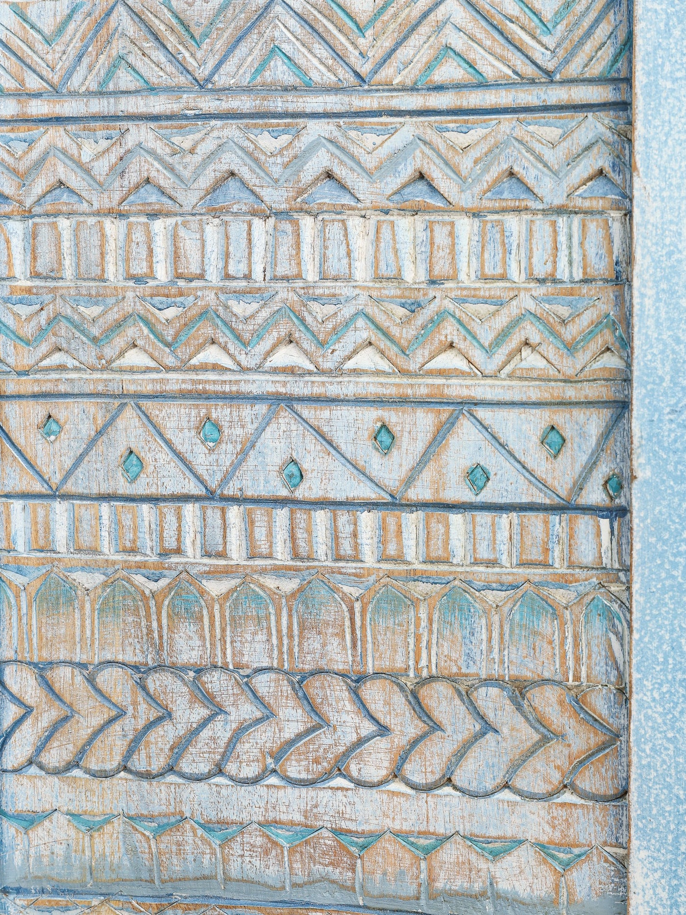 Blue Hand Carved Aztec Two Door Cabinet