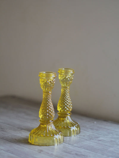 Yellow Vintage Glass Taper Candle Holder