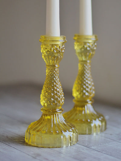 Yellow Vintage Glass Taper Candle Holder