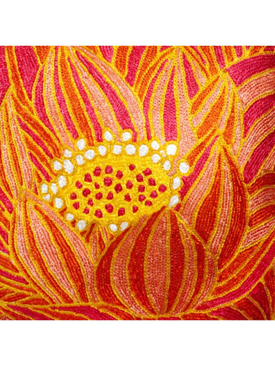 Cushion Cover - Lotus Chainstitch Embroidered  Red & Yellow