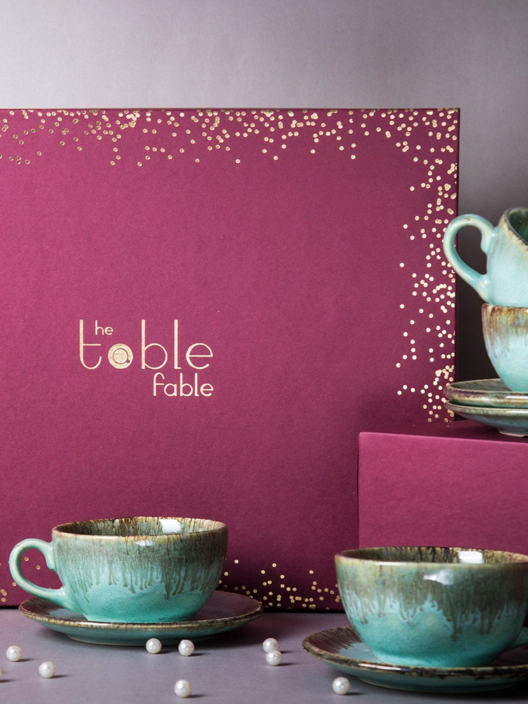 Pastel Green Cup Saucer Gift Box (Set of 4)